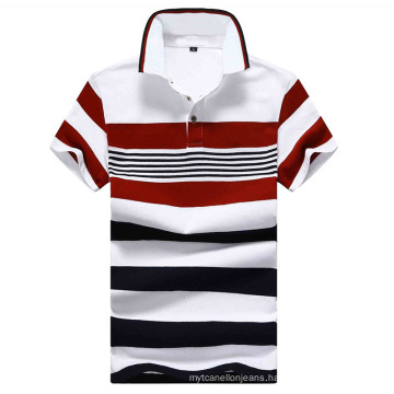 Customized Logo Mens Casual Striped Polo Shirt Cotton Polo T Shirts for Men